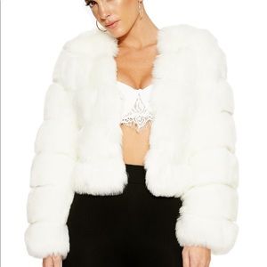 NWT Naked Wardrobe White faux fur Jacket